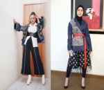 Siti Badriah Padukan dengan Celana Kalau Lesty Rok untuk Atasan Navy Bermotif
