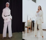 Sekilas Model Sama, Lesty Kenakan Sabuk Hitam kalau Siti Badriah Putih untuk Setelan Putih