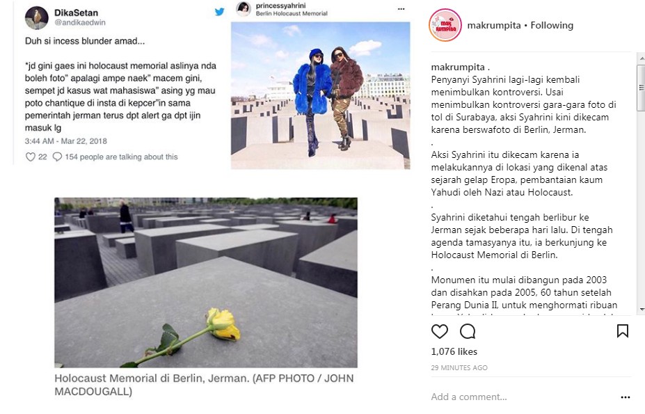 Syahrini Dikecam Usai Berpose di Atas Monumen Holocaust