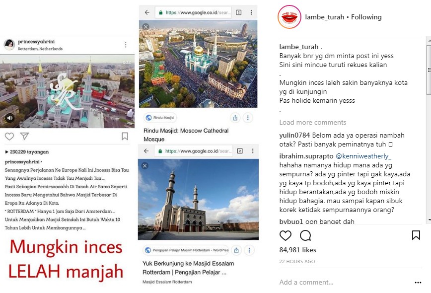 Perbandingan Postingan Syahrini Soal Masjid dengan Foto di Mesin Pencarian
