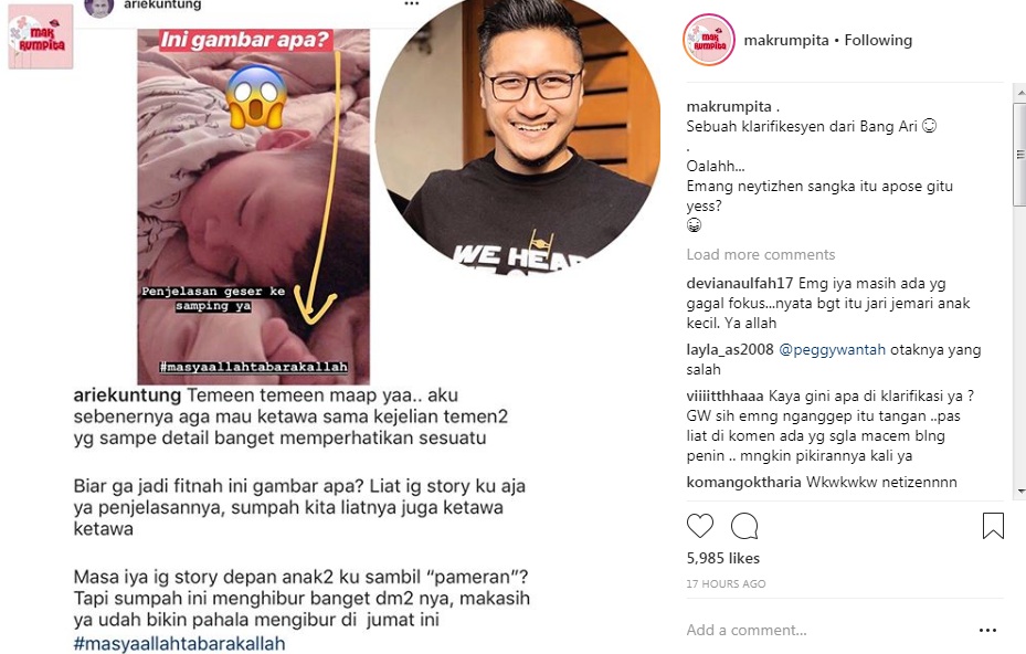 Arie Untung Ngakak Pasca Dikira Posting Foto Jorok
