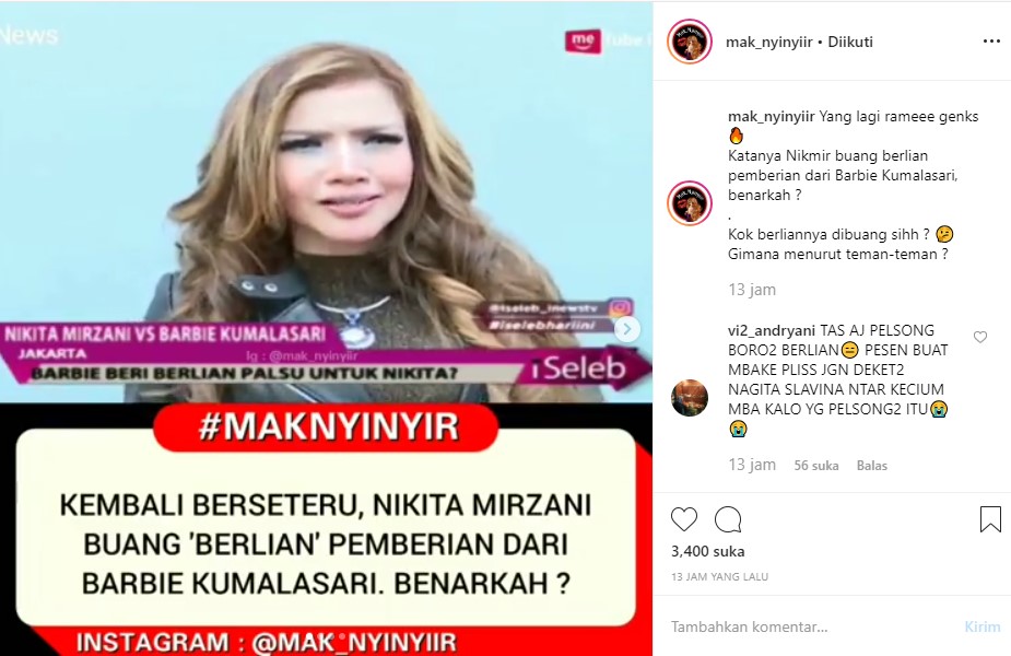 Nikita Mirzani Diduga Buang Berlian dari Barbie Kumalasari