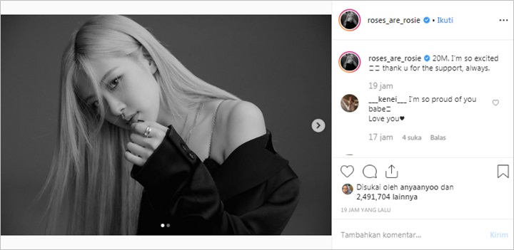 Followers Instagram Tembus 20 Juta, Rose BLACKPINK Tulis Pesan Manis Untuk Fans