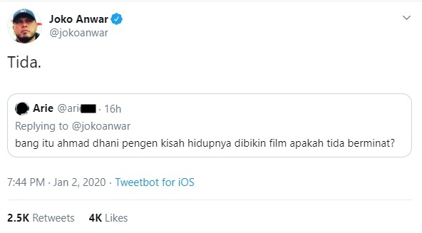 Joko Anwar Diminta Buat Film Kisah Hidup Ahmad Dhani, Jawab Singkat Malah Pancing Gelak Tawa