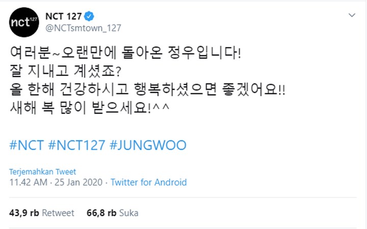 Lama Tak Muncul, Jungwoo NCT Akhirnya Sapa Penggemar Di Twitter