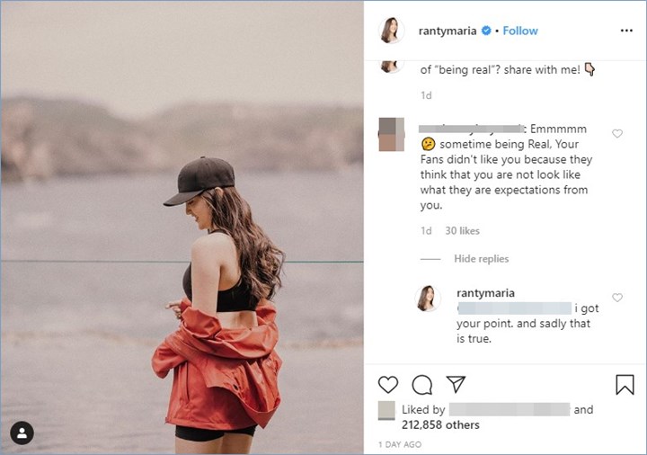 ranty maria membalas komentar dari warganet yang menyinggung mengenai tidak disukai fans