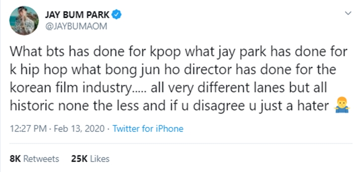 Samakan Diri Dengan BTS Hingga Sutradara Bong Joon Ho, Jay Park Tuai Kecaman Pedas