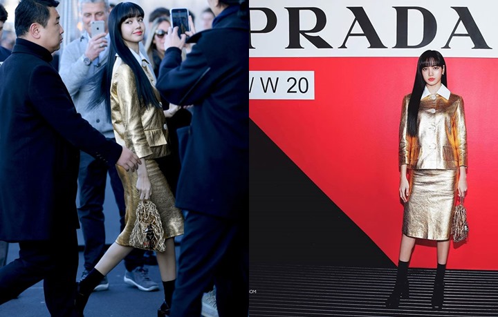 Berbalut Busana Emas, Lisa BLACKPINK Bak Bidadari Melenggang di Milan Fashion Week