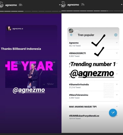 Agnez Mo ‘Panas’ di Twitter Setelah Bawa Pulang Piala di Billboard Indonesia Music Awards 2020
