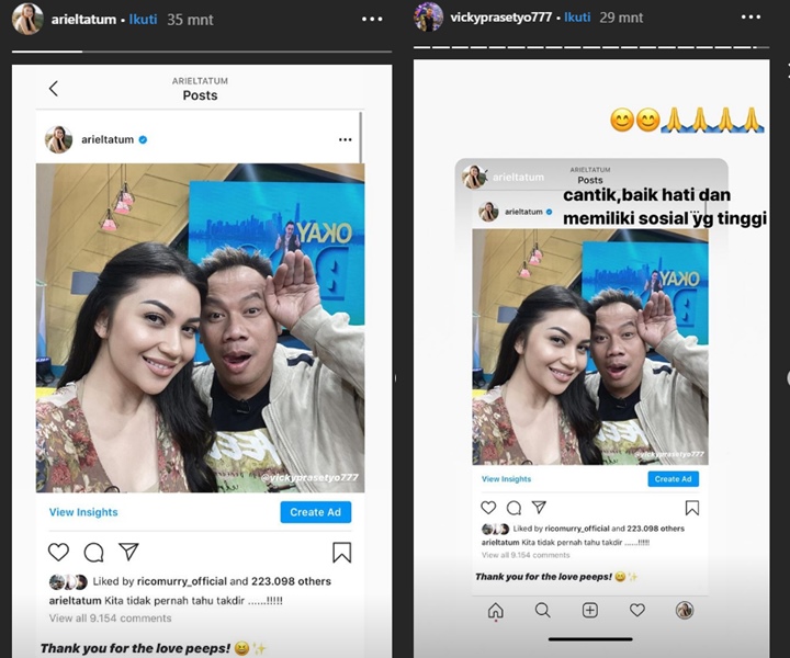 Ariel Tatum Dan Vicky Prasetyo Saling Lempar Pujian Via Instagram, Punya Hubungan Spesial?