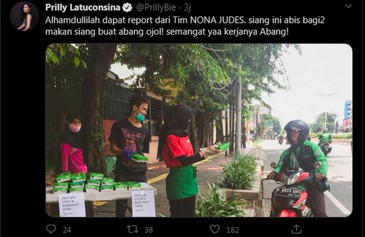 Prilly Latuconsina Bagikan Nasi Kotak Gratis ke Ojol di Tengah Pandemi Covid-19