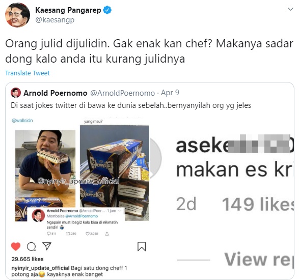 Pamer Tumpukan Ice Cream Dinyinyir, Chef Arnold Curhat di Twitter Makin Diledek Kaesang Pangarep