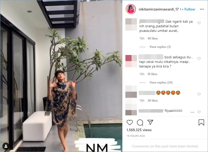 nikita mirzani membagikan video hanya menggunakan pakaian dalam melalui akun Instagram pribadinya