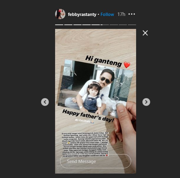 febby rastanty menuliskan pesan menyentuh untuk mendiang sang ayah melalui akun Instagram pribadinya tepat di hari ayah internasional