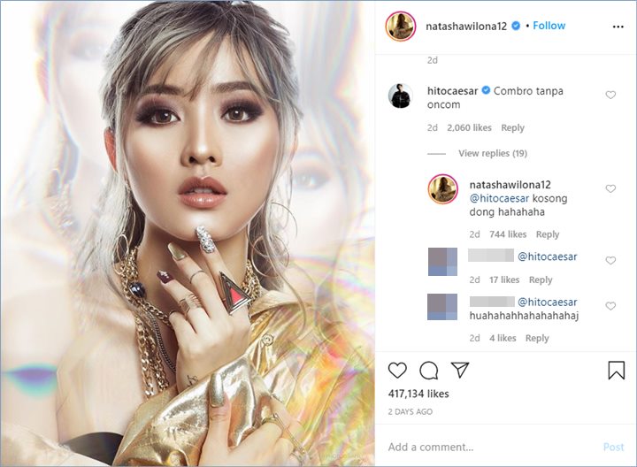 caesar hito terlihat memberikan komentar di unggahan terbaru natasha wilona di Instagram