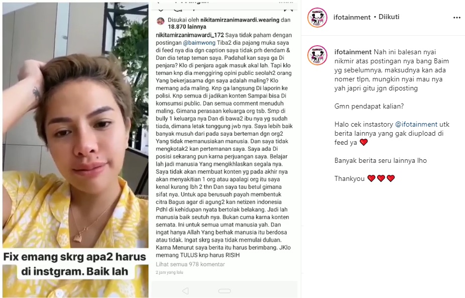 Didoakan Baim Wong Lewat IG, Nikita Mirzani Beri Reaksi: Kan Punya Nomer Telepon Gue