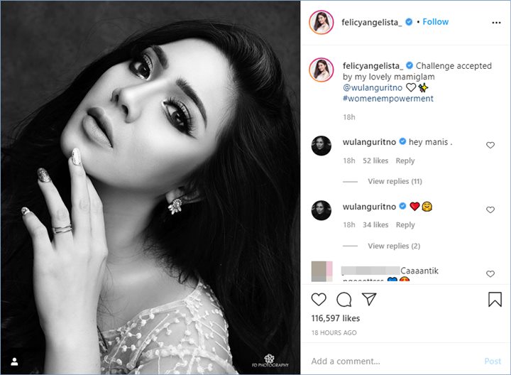 felicya angelista membagikan potret hitam putih untuk mengikuti challenge women empowerment di instagram
