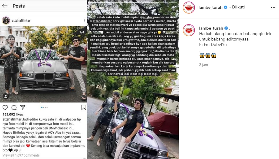 Bukan Kaleng-kaleng, Alasan Atta Halilintar Kado Editornya Mobil BMW Klasik Tak Terduga