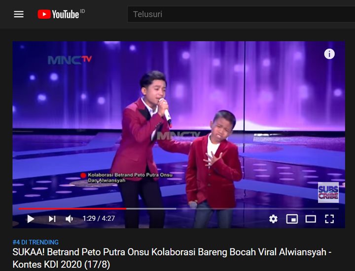 duet betrand peto dan bocah viral alwiansyah di kdi langsung trending di youtube indonesia kurang dari 24 jam