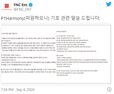 Keeho P1Harmony Dituding Rasis, FNC Entertainment Buka Suara