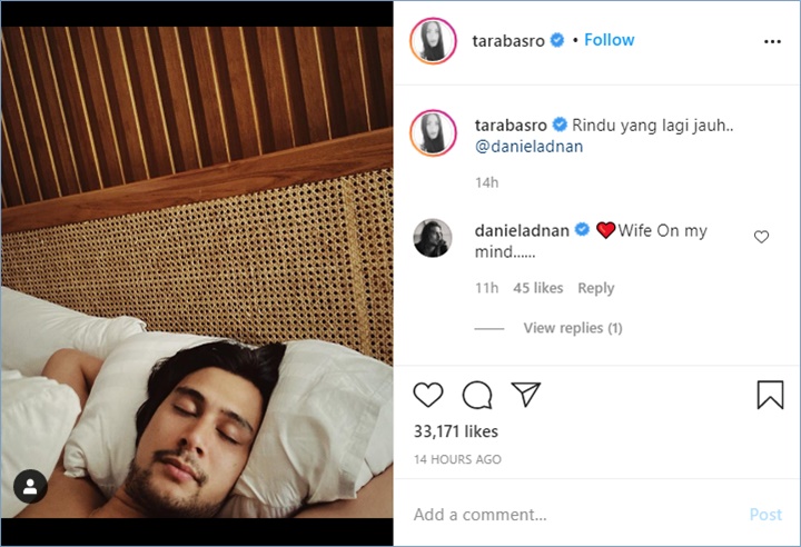 tara basro dan sang suami, daniel andanan berinteraksi melalui akun Instagram masing masing