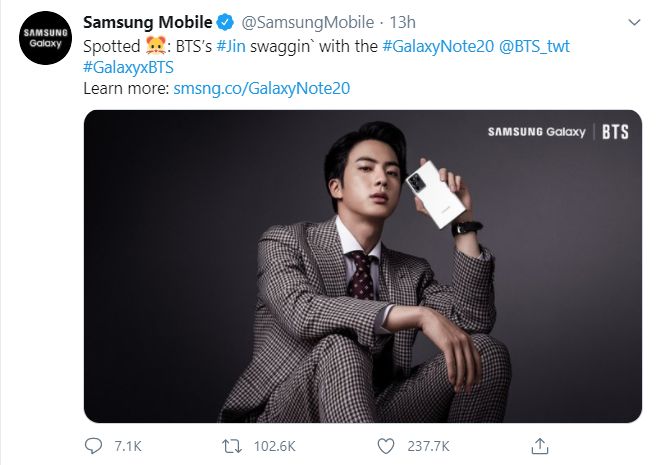 Visual Jin di Iklan Samsung Terbaru Bikin Fans Kalang Kabut dan Jadi Trending Topik di Banyak Negara