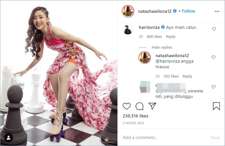 natasha wilona berinteraksi dengan Harris Illanno Vriza di unggahan terbarunya di instagram