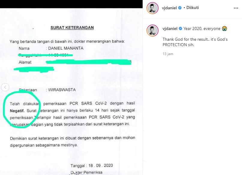 Daniel Mananta Bikin Netizen Salfok Lihat Ekspresinya Saat Jalani Swab Test, Intip Juga Hasilnya