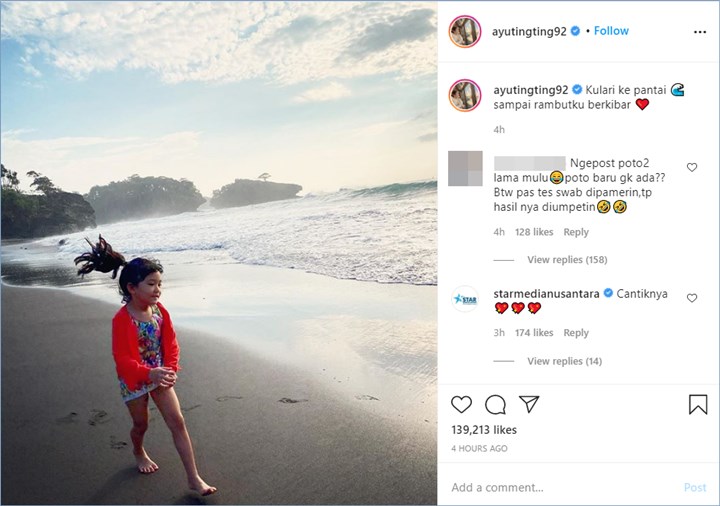hasil swab covid-19 sontak dipertanyakan di potret sang putri yang ia bagikan melalui akun Instagram pribadinya