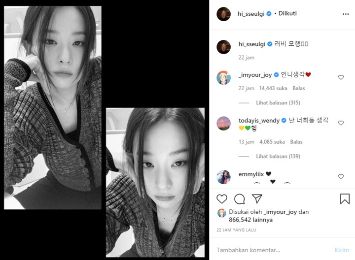 Seulgi Red Velvet Pamer Foto Selfi, Joy Hingga Wendy Tebar Kode Cinta