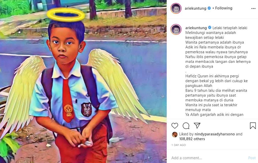 Viral Kisah Bocah Dibunuh Saat Menolong Sang Ibu, Arie Untung Ikut Berduka: The Real Hero