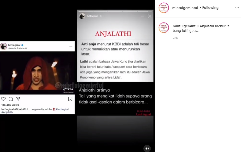 Usai Anjayani, Lutfi Agizal Unggah Video ‘Anjalathi’ Sebut Begini Artinya