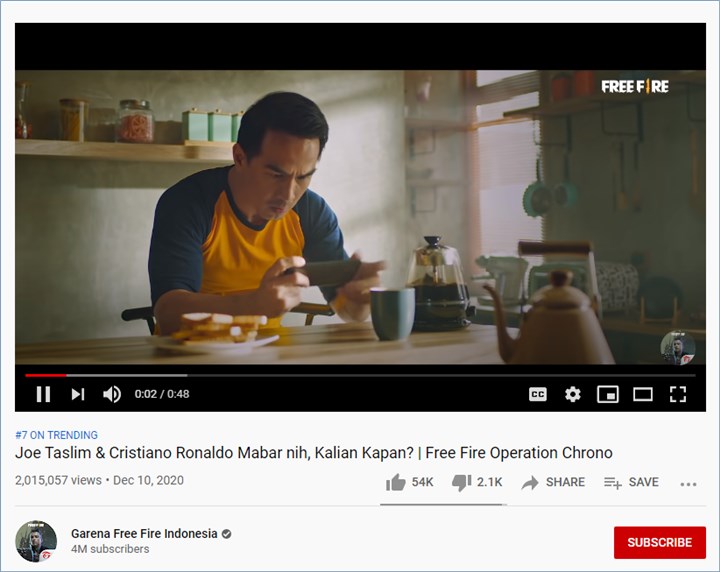 iklan terbaru joe taslim yang juga dibintangi oleh cristiano leonardo masuk ke trending youtube indonesia