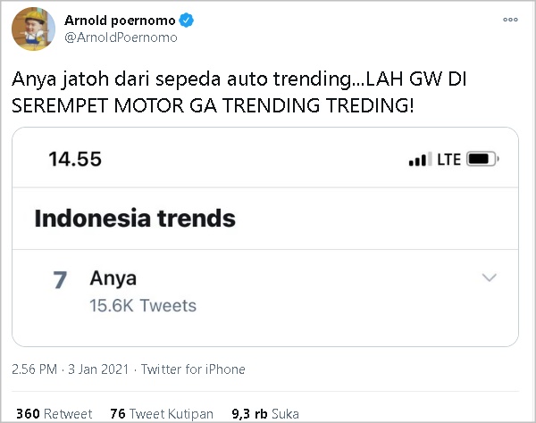 Anya Geraldine Jatuh dari Sepeda Langsung Trending Twitter, Reaksi Chef Arnold Kocak