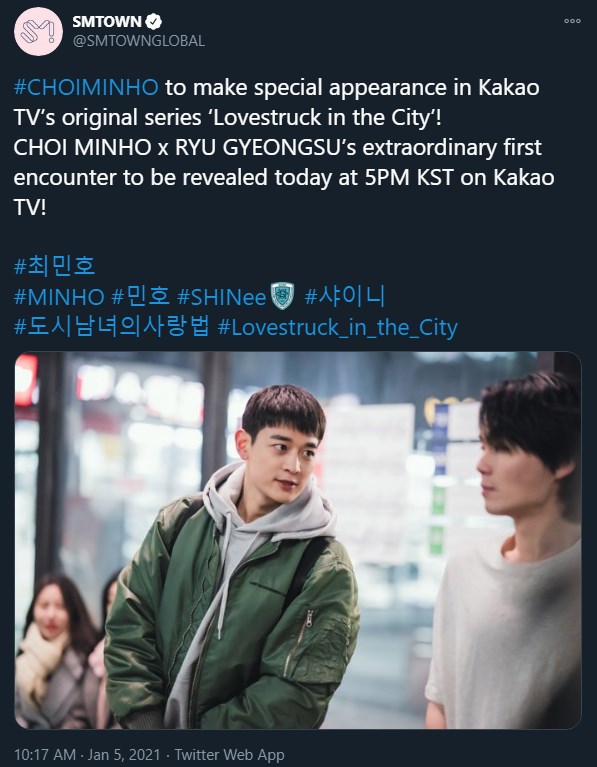SM Entertainment membagikan potret Choi Minho SHINee yang akan muncul sebagai cameo dalam drama \'Lovestruck in the City\' yang dibintangi Ji Chang Wook dan Kim Ji Woon