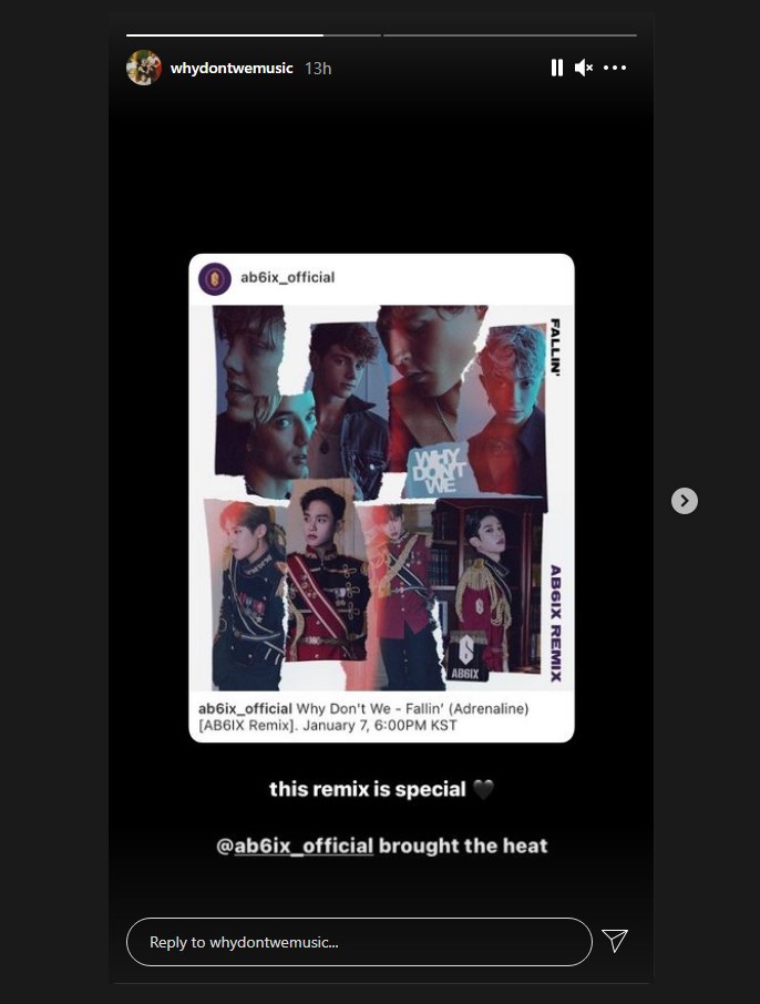 why don\'t we mengungkapkan jika kolaborasi mereka dengan ab6ix sangat spesial melalui akun instagram resmi mereka