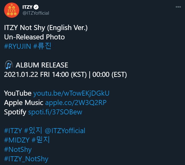 ITZY membagikan teaser individual para member untuk album \'Not Shy\' versi Inggris yang akan segera dirilis melalui akun Twitter resmi mereka