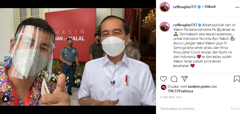 Raffi Ahmad Trending Usai Disuntik Vaksin Covid-19, Tulis Pesan Ini di Selfie Bareng Presiden Jokowi