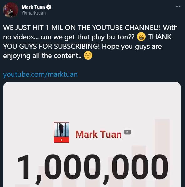 mark got7 mengumumkan jika kanal youtube pribadinya telah mendapatkan 1 juta subscriber kemarin, rabu (20/1)