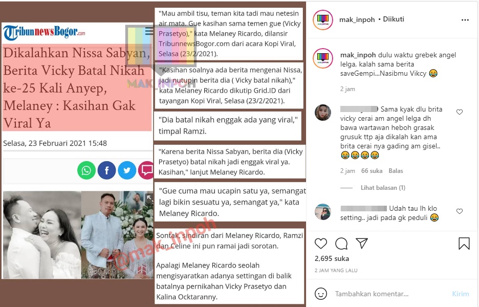 Melaney Ricardo Kasihani Vicky Prasetyo, Sebut Kabar Batal Nikah Kalah dengan Isu Nissa Sabyan