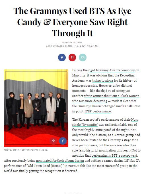 Media Amerika Ini Sebut Grammy Hanya Manfaatkan Popularitas BTS, Knetz Kompak Setuju