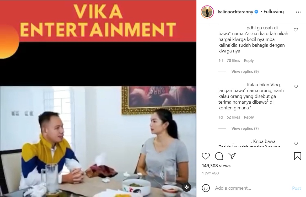 Singgung Soal Mantan Vicky Prasetyo, Kalina Oktarani Banjir Kritikan Usai Sebut Nama Zaskia Gotik