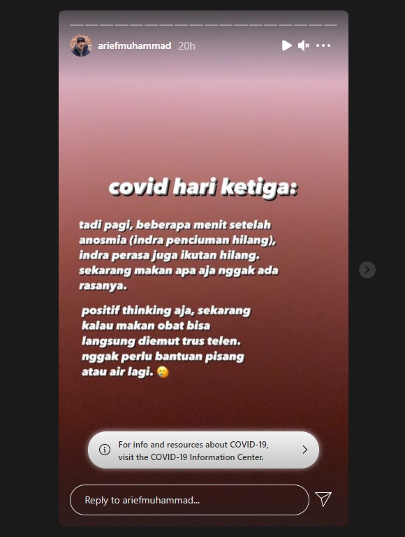 Positif Covid-19, Arief Muhammad Ngaku Sedih Indra Penciuman dan Perasa Hilang