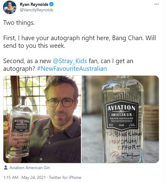 Bang Chan Stray Kids Kegirangan Terima Hadiah Spesial Dari Ryan Reynolds