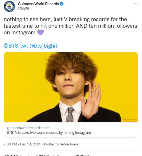 V BTS Akhirnya Secara Resmi Pecahkan 2 Rekor Guinness World dengan Instagram Pribadinya
